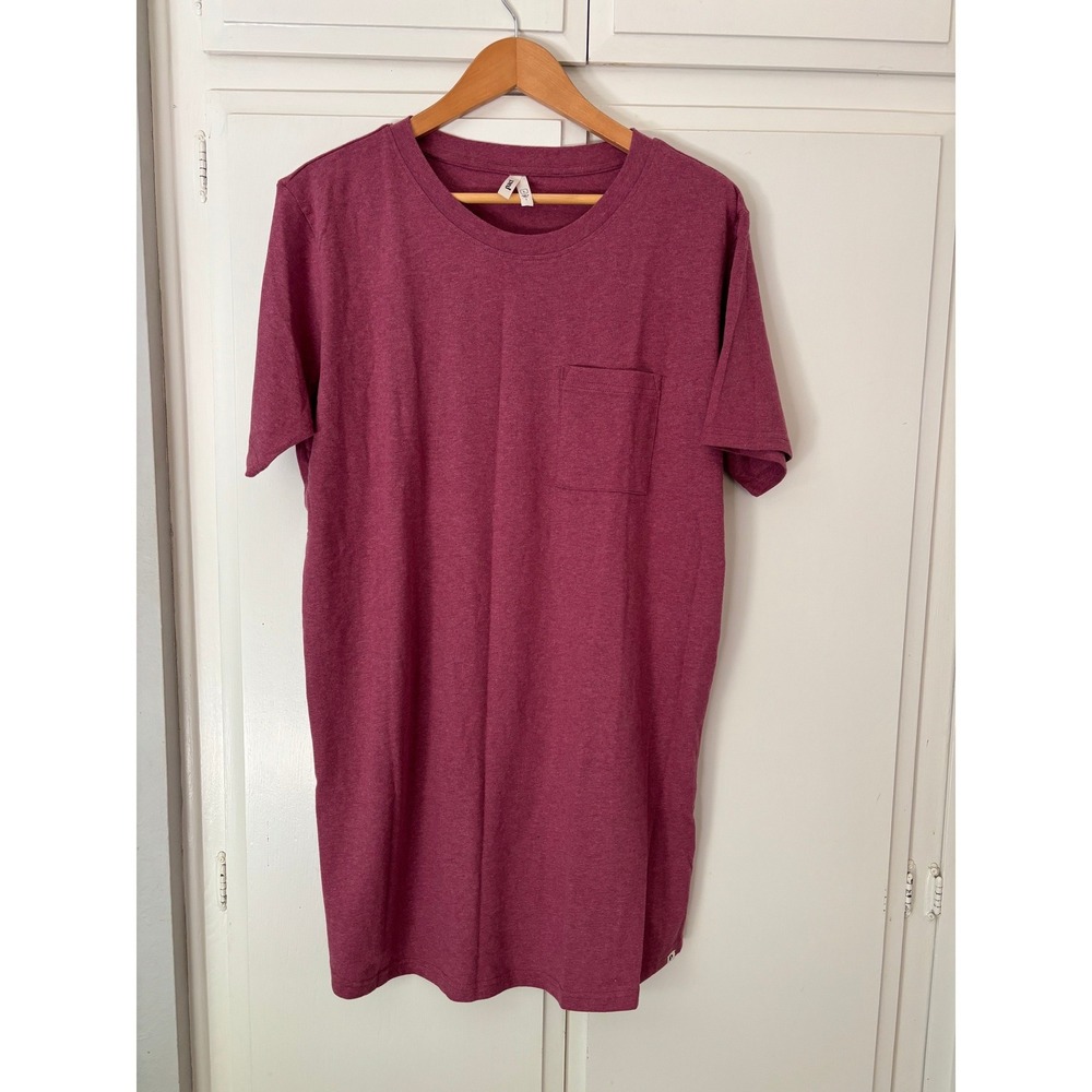 Pact Organic Cotton Pocket Tee Dress Raspberry Pink Heathered Crew Neck Large
